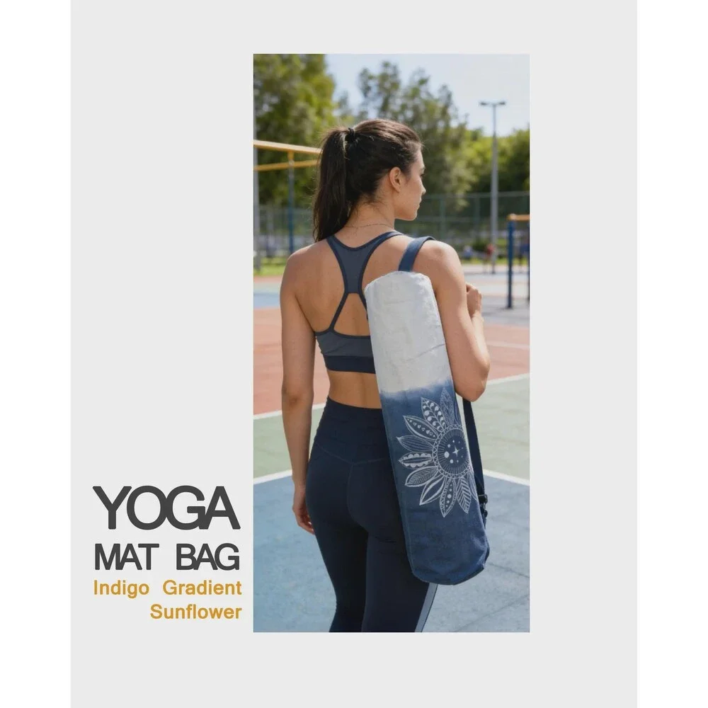 Handmade Cotton Yoga Bag | Indigo Batik Yoga Mat Tote | Drawstring Yoga Carrier